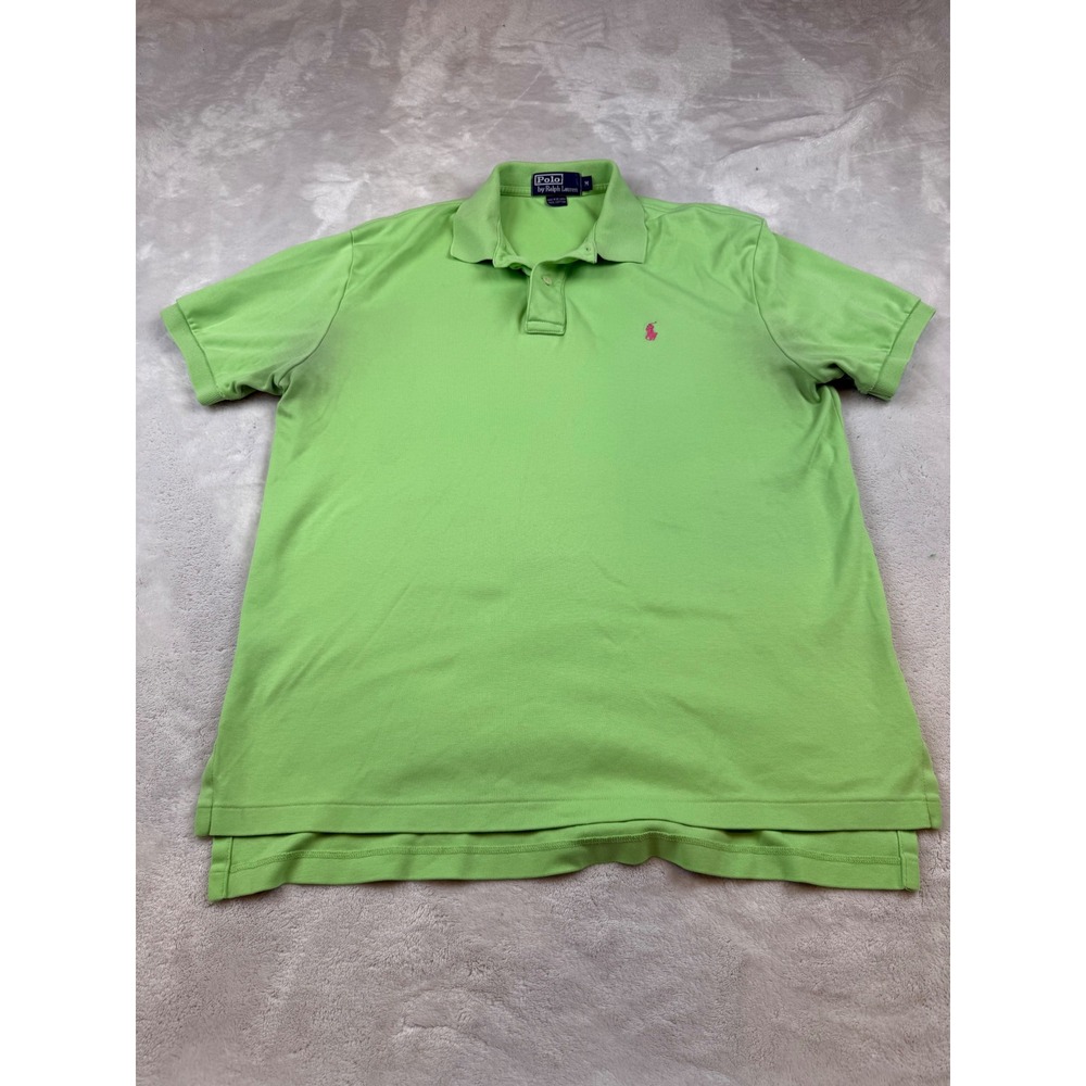 Polo by Ralph Lauren Mens Polo Shirt Pink Pony Logo Green Cotton Casual‎